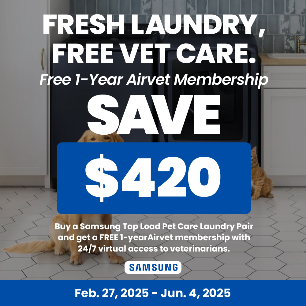 Samsung Buy a Top Load Pair Receive a 1-Year Airvet Membership
