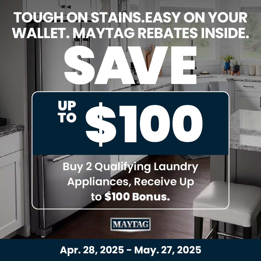 Maytag Receive up to $100 on laundry appliances