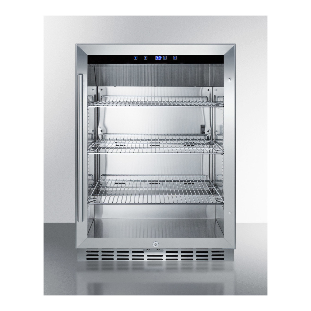 SCR611GLOS 24 inch Commercial Outdoor Beverage Center with 5 cu. ft. Capacity, Automatic Defrost, Glass Door, Sabbath Mode, Sealed Back, LED Lighting and Reversible Door in Stainless Steel