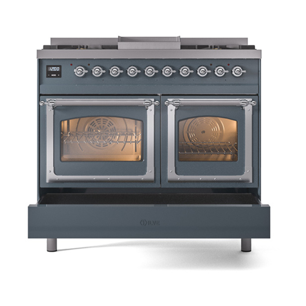 ILVE_UND40FNMPBGC_Nostalgie_II_40"_Dual_Fuel_Range_drawer_opened