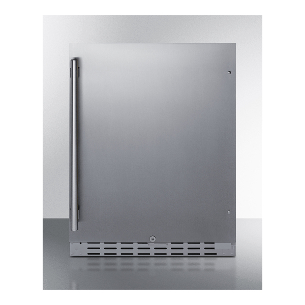 Summit AL55OSCSS 24 inch Built-In Outdoor Compact Refrigerator with 4.2 cu. ft. Capacity, Factory Installed Lock, ADA Compliant, Sabbath Mode, in Stainless Steel  (Right Hinge)