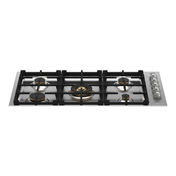 Bertazzoni MAST365QBXT 36 inch Master Series Drop-In Gas Cooktop with 5 Sealed Brass Burners, Wok Ring, Cast Iron Grates, Fail-Safe Thermocouple Technology, in Stainless Steel (Natural Gas)