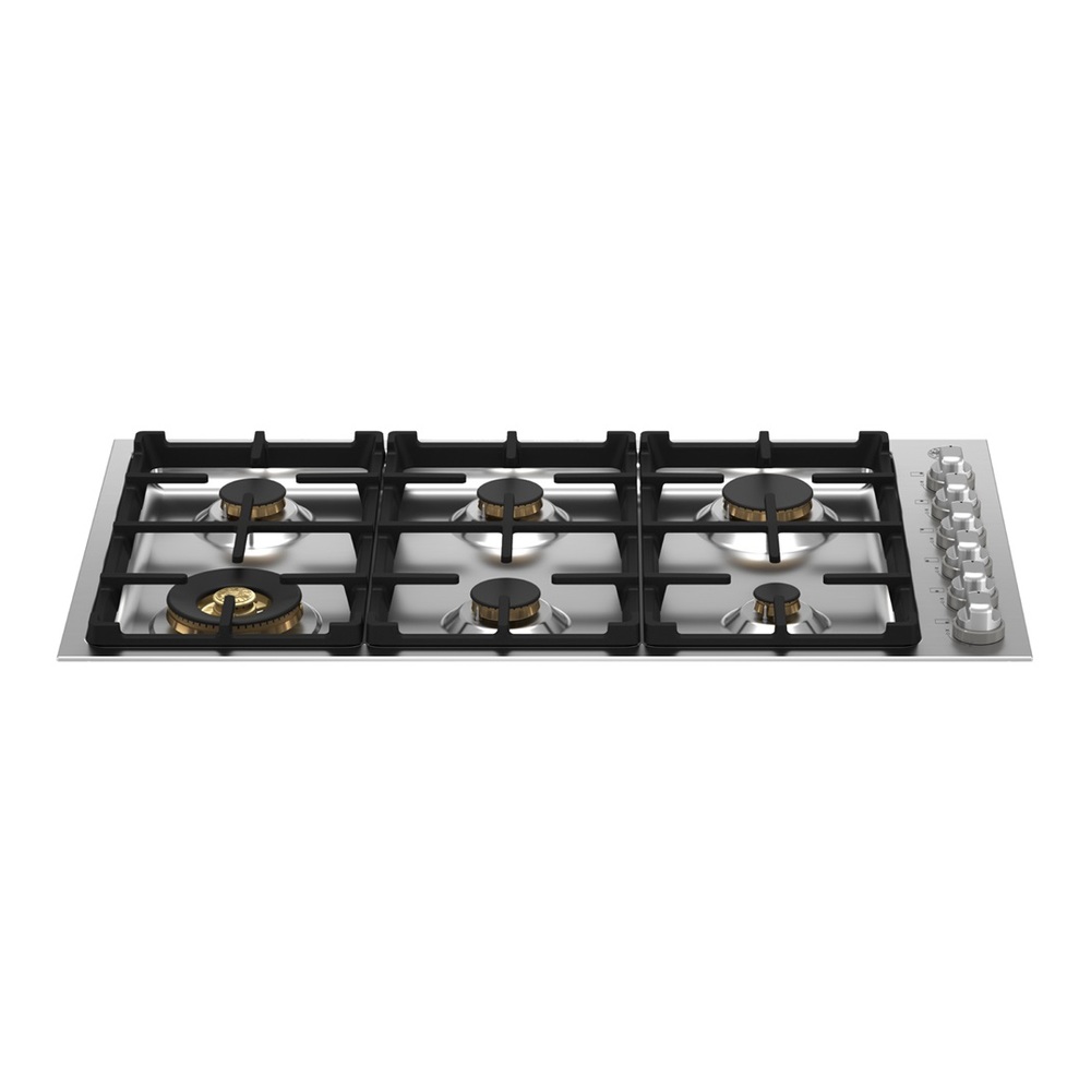 Bertazzoni MAST366QBXTLP 36 inch Master Series Drop in Gas Cooktop with 6 Sealed Brass Burners, Wok Ring, Simmer Ring, Cast Iron Grates, Fail-Safe Thermocouple Technology, in Stainless Steel (Liquid Propane)