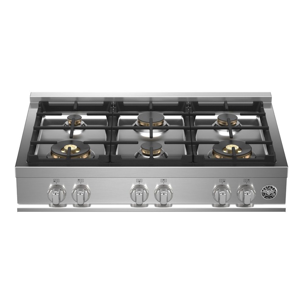 Bertazzoni MAST366RTBXTLP 36 inch Master Series Gas Rangetop with 6 Brass Sealed Burners, Cast Iron Grates, Failsafe Thermocouple Technology, in Stainless Steel (Liquid Propane)