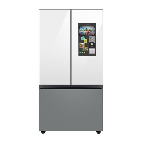Samsung RF30BB69006M 36 inch Bespoke Flex Smart French Refrigerator with Family Hub, 29.8 cu. ft. Capacity, Beverage Center, Dual Ice Maker with Ice Bites, Twin Cooling Plus, Energy Star, in White Glass with Bottom Matte Gray Glass