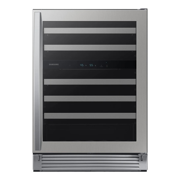 Samsung RW51TS338SR 24 inch Dual Zone Wine Cooler with 51 Bottle Capacity, LED Lighting, Full Extend Easy-Glide Shelving and Door Alarm in Fingerprint Resistant Stainless Steel