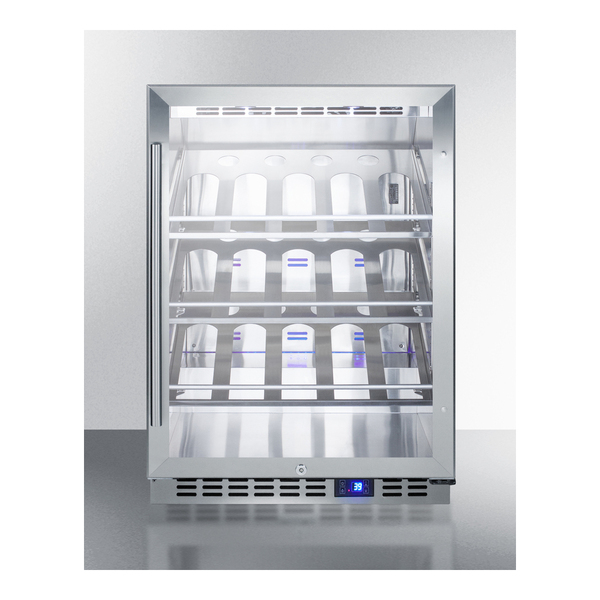 Summit SCR611GLOSCH 24 inch Single Zone Outdoor Wine Cooler with 5 cu. ft. Capacity, Stainless Interior, Tempered Glass Door, in Stainless Steel