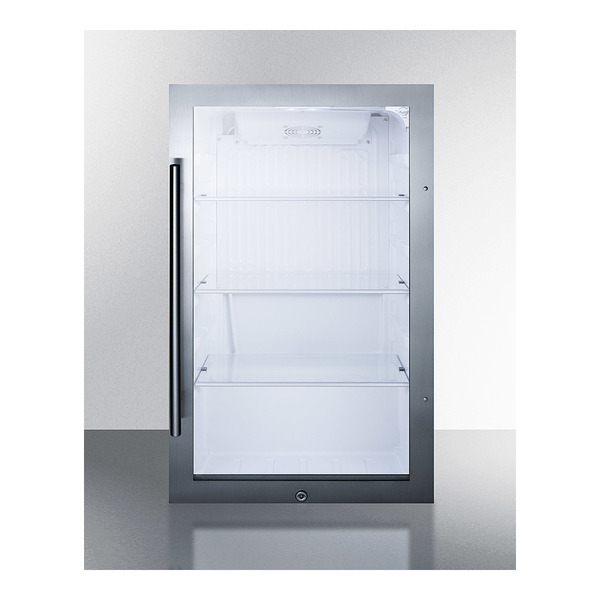 Summit SPR489OS 19 inch Outdoor Beverage Center with 3.13 cu. ft. Capacity, 17 inch Shallow Depth, Lock, Glass Door with Stainless Steel Trim