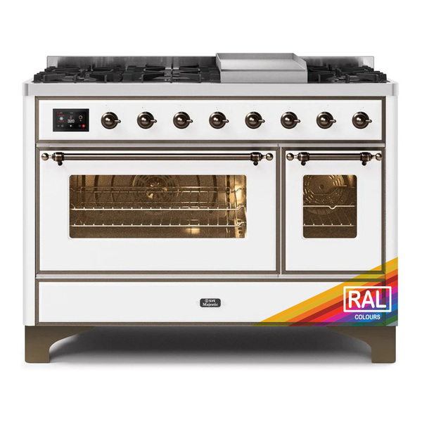 ILVE UM12FDNS3RABLP Majestic II 48 inch Dual Fuel Range with 8 Burners, Griddle (Liquid Propane, Triple Glass Door, RAL, Burnished)