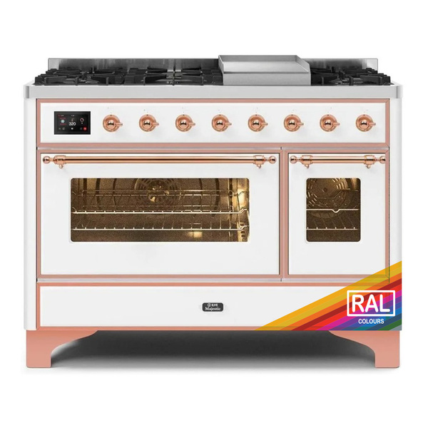 ILVE UM12FDNS3RAP Majestic II 48 inch Dual Fuel Range with 8 Burners, Griddle (Natural Gas, Triple Glass Door, RAL, Copper)