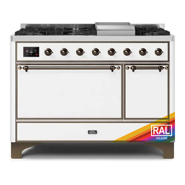 ILVE UM12FDQNS3RABLP Majestic II 48 inch Dual Fuel Range with 8 Burners, Griddle (Liquid Propane, Solid Door, RAL, Burnished)