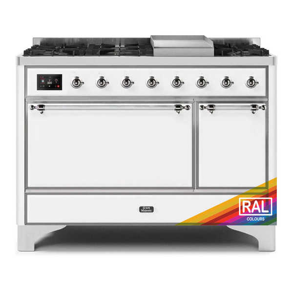ILVE UM12FDQNS3RACLP Majestic II 48 inch Dual Fuel Range with 8 Burners, Griddle (Liquid Propane, Solid Door, RAL, Chrome)