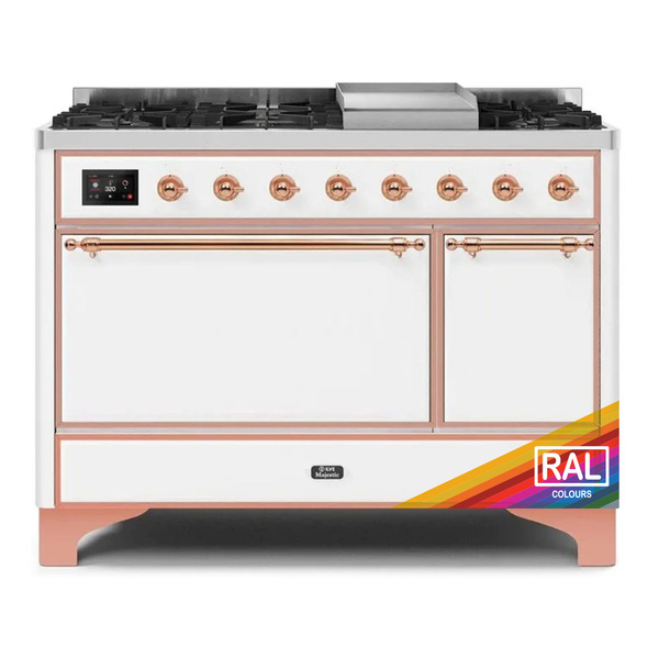 ILVE UM12FDQNS3RAPLP Majestic II 48 inch Dual Fuel Range with 8 Burners, Griddle (Liquid Propane, Solid Door, RAL, Copper)
