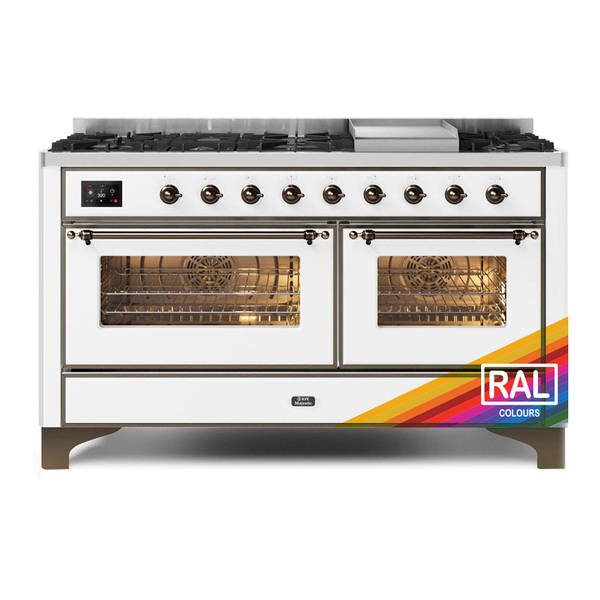 ILVE UM15FDNS3RABLP Majestic II 60 inch Dual Fuel Range with 9 Burners, Griddle (Liquid Propane, Triple Glass Door, RAL, Burnished)