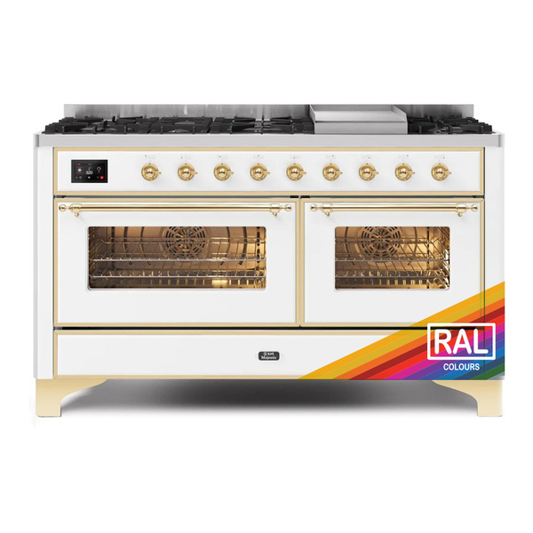 ILVE UM15FDNS3RAG Majestic II 60 inch Dual Fuel Range with 9 Burners, Griddle (Natural Gas, Triple Glass Door, RAL, Brass)