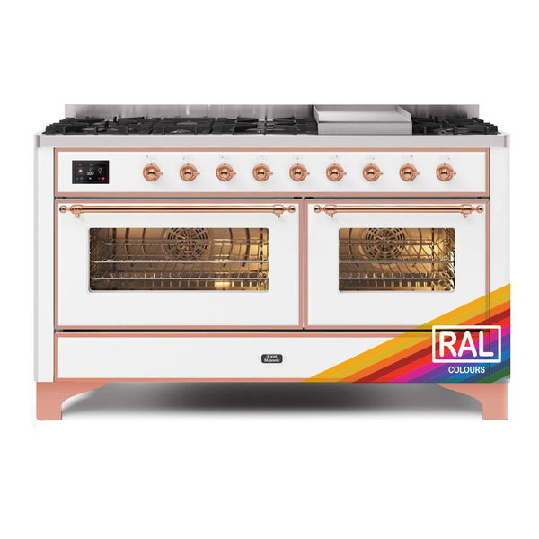 ILVE UM15FDNS3RAPLP Majestic II 60 inch Dual Fuel Range with 9 Burners, Griddle (Liquid Propane, Triple Glass Door, RAL, Copper)