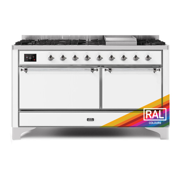 ILVE UM15FDQNS3RACLP Majestic II 60 inch Dual Fuel Range with 9 Burners, Griddle (Liquid Propane, Solid Door, RAL, Chrome)