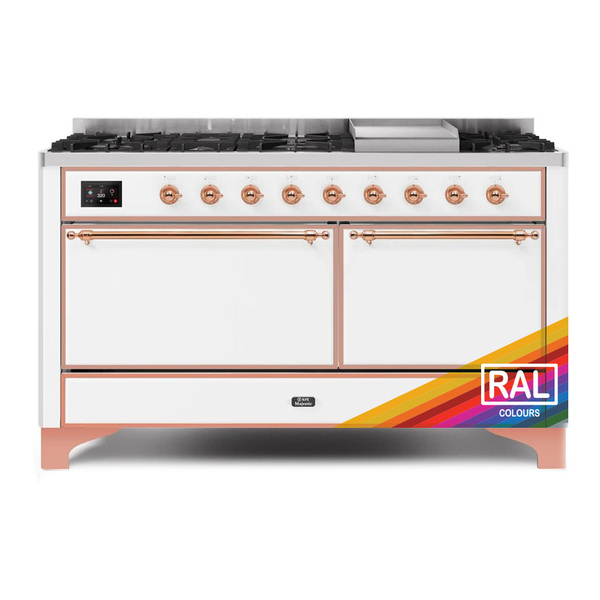 ILVE UM15FDQNS3RAPLP Majestic II 60 inch Dual Fuel Range with 9 Burners, Griddle (Liquid Propane, Solid Door, RAL, Copper)