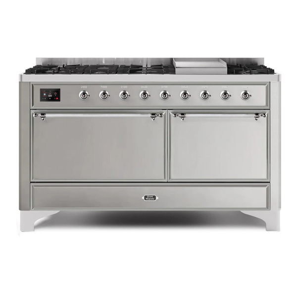 ILVE UM15FDQNS3SSCLP Majestic II 60 inch Dual Fuel Range with 9 Burners, Griddle (Liquid Propane, Solid Door, Stainless Steel, Chrome)