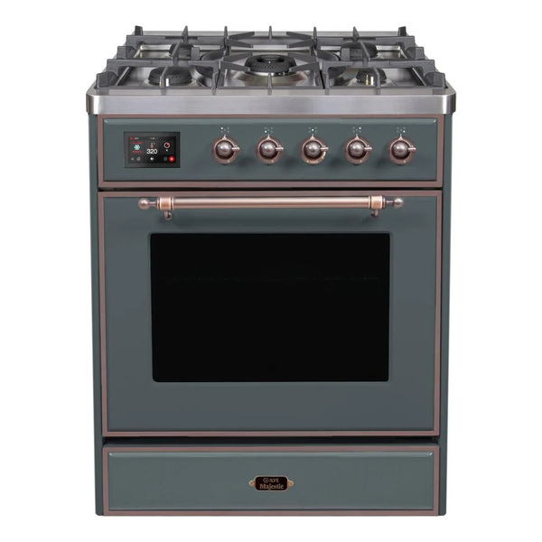 ILVE UM30DNE3BGBLP Majestic II 30 inch Dual Fuel Range with 5 Burners (Liquid Propane, Triple Glass Door, Blue Grey, Burnished)