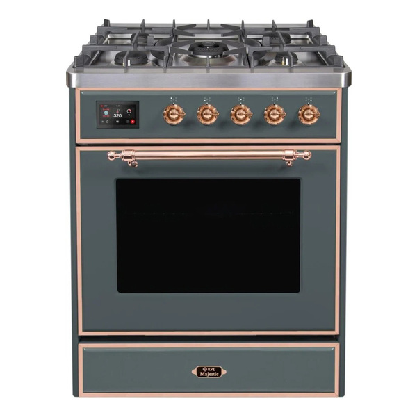 ILVE UM30DNE3BGPLP Majestic II 30 inch Dual Fuel Range with 5 Burners (Liquid Propane, Triple Glass Door, Blue Grey, Copper)