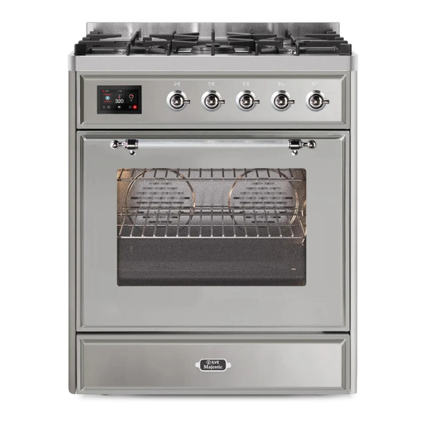 ILVE UM30DNE3SSCLP Majestic II 30 inch Dual Fuel Range with 5 Burners (Liquid Propane, Triple Glass Door, Stainless Steel, Chrome)