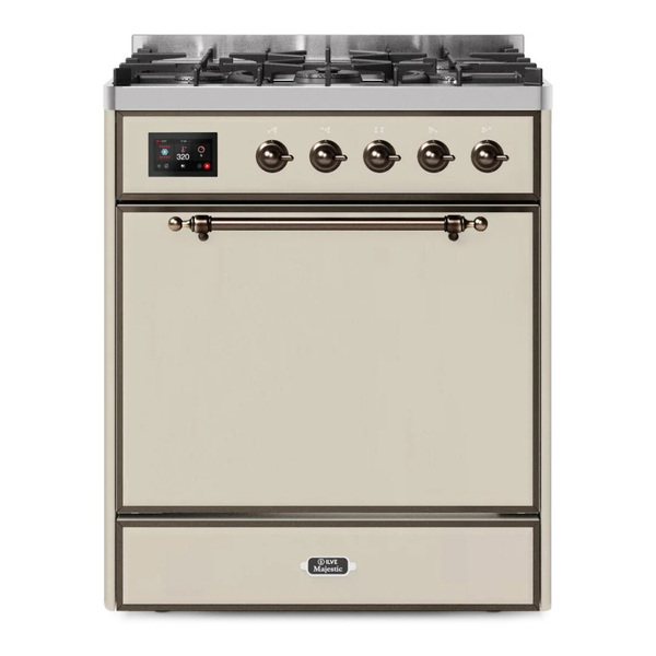 ILVE UM30DQNE3AWB Majestic II 30 inch Dual Fuel Range with 5 Burners (Natural Gas, Solid Door, Antique White, Burnished)