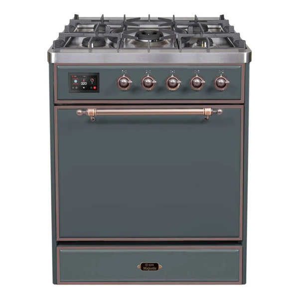 ILVE UM30DQNE3BGBLP Majestic II 30 inch Dual Fuel Range with 5 Burners (Liquid Propane, Solid Door, Blue Grey, Burnished)