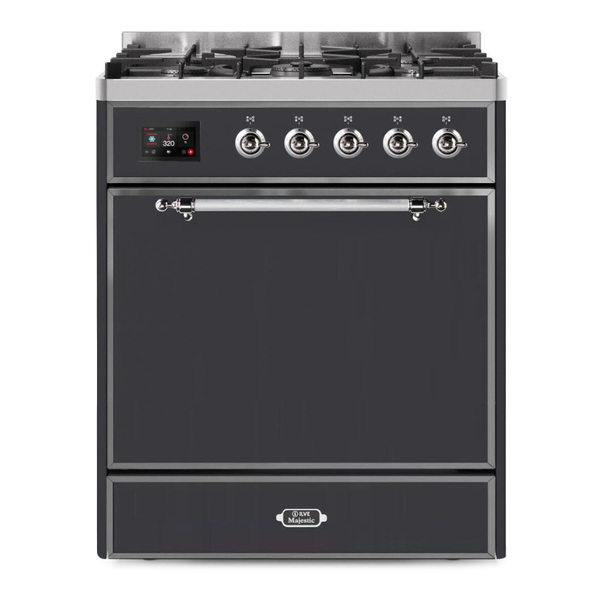 ILVE UM30DQNE3MGC Majestic II 30 inch Dual Fuel Range with 5 Burners (Natural Gas, Solid Door, Graphite Matte, Chrome)
