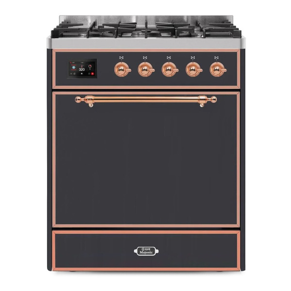 ILVE UM30DQNE3MGP Majestic II 30 inch Dual Fuel Range with 5 Burners (Natural Gas, Solid Door, Graphite Matte, Copper)