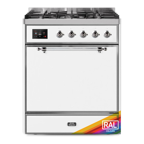 ILVE UM30DQNE3RAC Majestic II 30 inch Dual Fuel Range with 5 Burners (Natural Gas, Solid Door, RAL, Chrome)