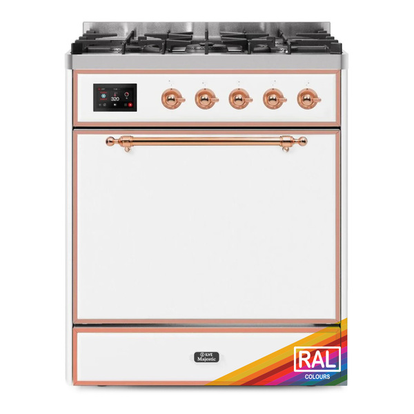 ILVE UM30DQNE3RAPLP Majestic II 30 inch Dual Fuel Range with 5 Burners (Liquid Propane, Solid Door, RAL, Copper)