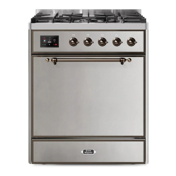 ILVE UM30DQNE3SSB Majestic II 30 inch Dual Fuel Range with 5 Burners (Natural Gas, Solid Door, Stainless Steel, Burnished)