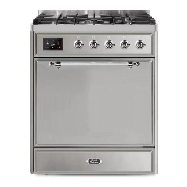 ILVE UM30DQNE3SSCLP Majestic II 30 inch Dual Fuel Range with 5 Burners (Liquid Propane, Solid Door, Stainless Steel, Chrome)