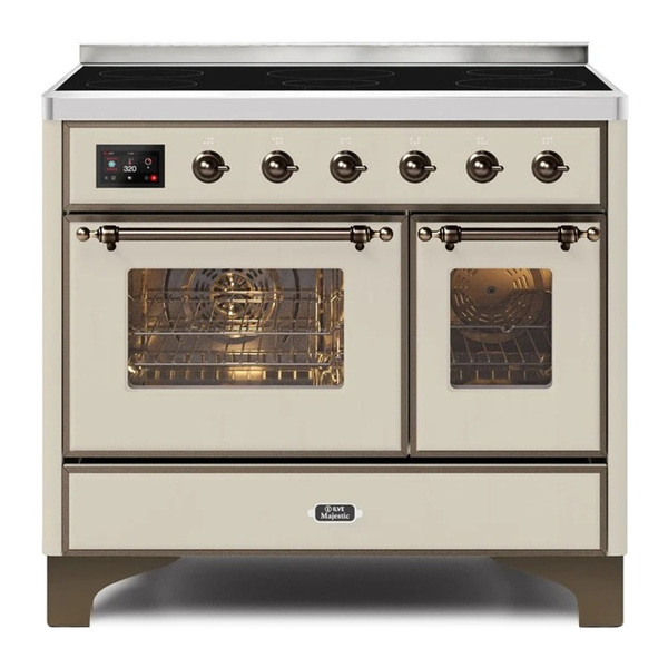 ILVE UMDI10NS3AWB Majestic II 40 inch Induction Range with 6 Elements, Booster Function, Bridge Control, Residual Heat Indicator (Triple Glass Door, Antique White, Burnished)
