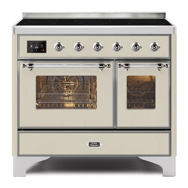 ILVE UMDI10NS3AWC Majestic II 40 inch Induction Range with 6 Elements, Booster Function, Bridge Control, Residual Heat Indicator (Triple Glass Door, Antique White, Chrome)