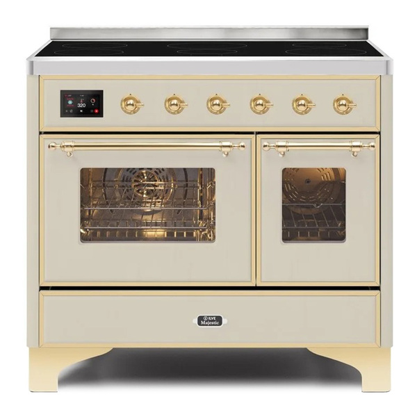 ILVE UMDI10NS3AWG Majestic II 40 inch Induction Range with 6 Elements, Booster Function, Bridge Control, Residual Heat Indicator (Triple Glass Door, Antique White, Brass)
