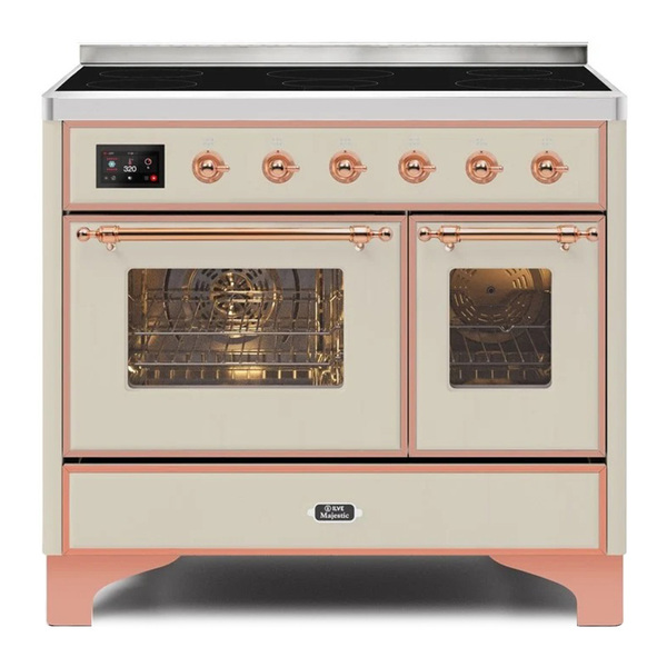 ILVE UMDI10NS3AWP Majestic II 40 inch Induction Range with 6 Elements, Booster Function, Bridge Control, Residual Heat Indicator (Triple Glass Door, Antique White, Copper)