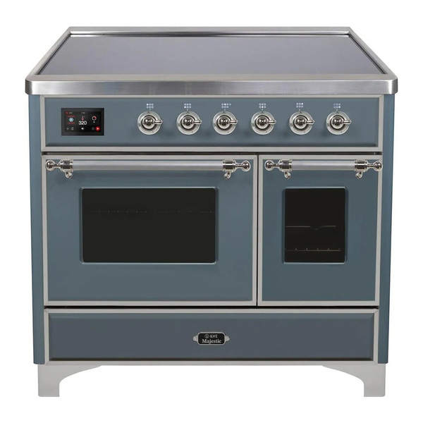 ILVE UMDI10NS3BGC Majestic II 40 inch Induction Range with 6 Elements, Booster Function, Bridge Control, Residual Heat Indicator (Triple Glass Door, Blue Grey, Chrome)