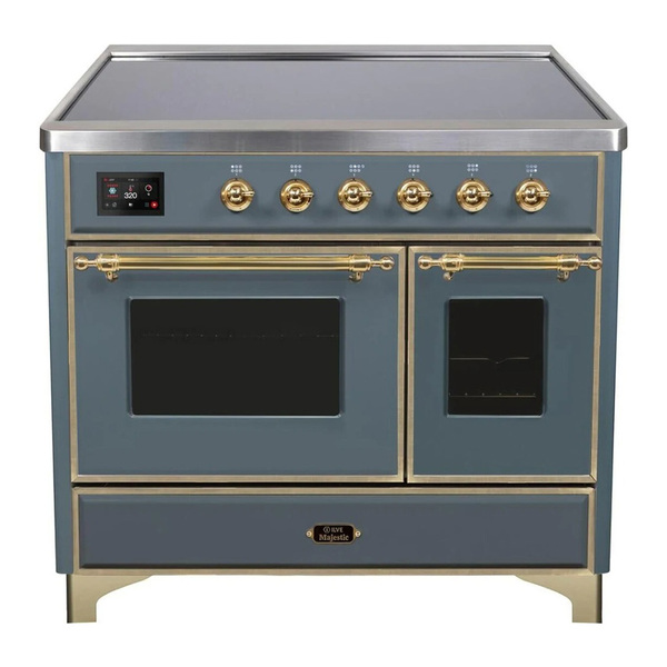 ILVE UMDI10NS3BGG Majestic II 40 inch Induction Range with 6 Elements, Booster Function, Bridge Control, Residual Heat Indicator (Triple Glass Door, Blue Grey, Brass)