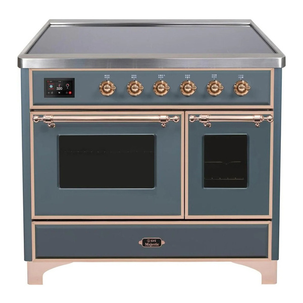 ILVE UMDI10NS3BGP Majestic II 40 inch Induction Range with 6 Elements, Booster Function, Bridge Control, Residual Heat Indicator (Triple Glass Door, Blue Grey, Copper)