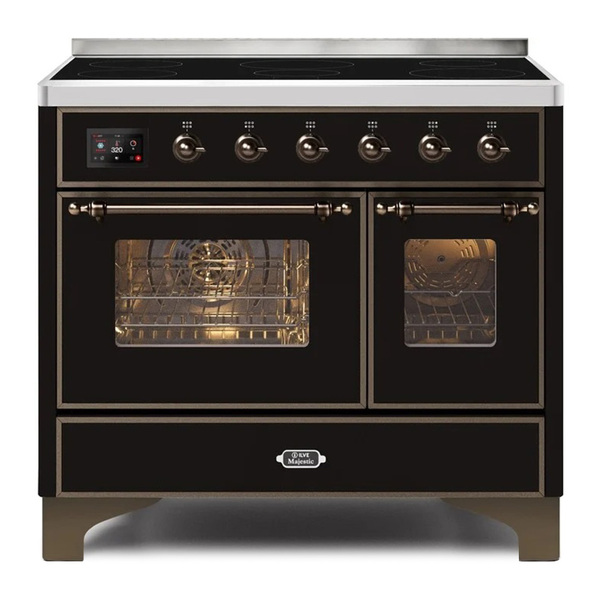 ILVE UMDI10NS3BKB Majestic II 40 inch Induction Range with 6 Elements, Booster Function, Bridge Control, Residual Heat Indicator (Triple Glass Door, Glossy Black, Burnished)