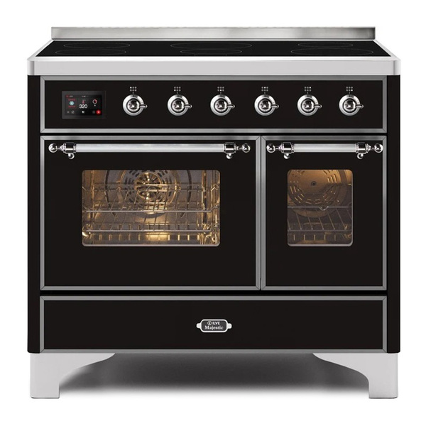 ILVE UMDI10NS3BKC Majestic II 40 inch Induction Range with 6 Elements, Booster Function, Bridge Control, Residual Heat Indicator (Triple Glass Door, Glossy Black, Chrome)