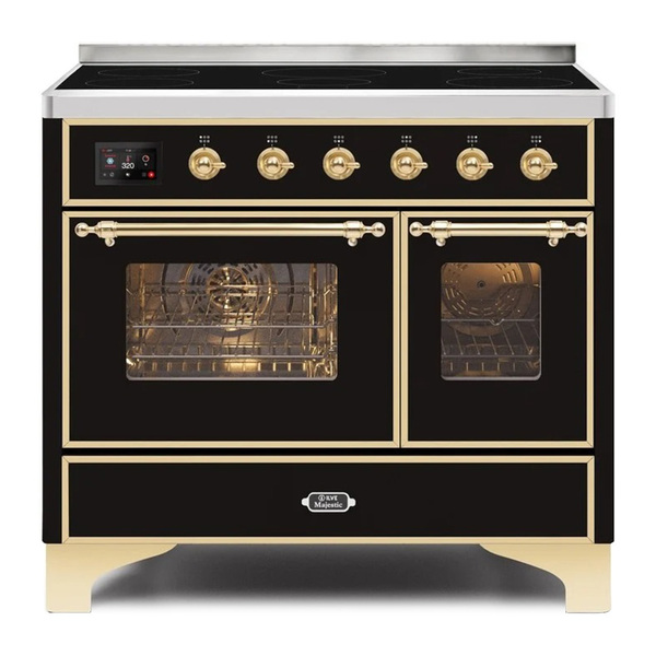 ILVE UMDI10NS3BKG Majestic II 40 inch Induction Range with 6 Elements, Booster Function, Bridge Control, Residual Heat Indicator (Triple Glass Door, Glossy Black, Brass)
