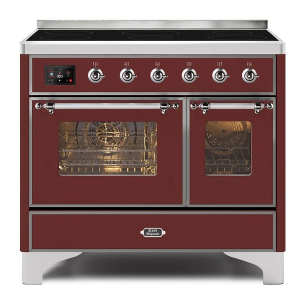 ILVE UMDI10NS3BUC Majestic II 40 inch Induction Range with 6 Elements, Booster Function, Bridge Control, Residual Heat Indicator (Triple Glass Door, Burgundy, Chrome)