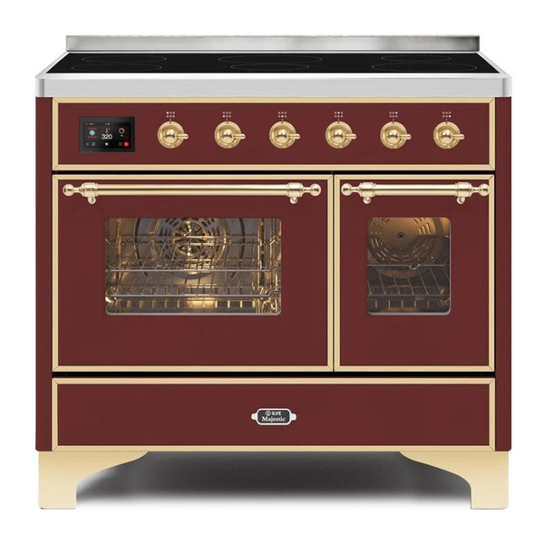 ILVE UMDI10NS3BUG Majestic II 40 inch Induction Range with 6 Elements, Booster Function, Bridge Control, Residual Heat Indicator (Triple Glass Door, Burgundy, Brass)