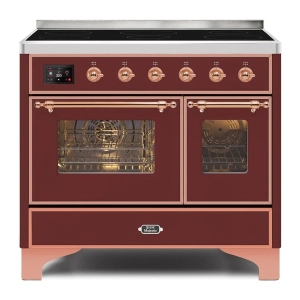 ILVE UMDI10NS3BUP Majestic II 40 inch Induction Range with 6 Elements, Booster Function, Bridge Control, Residual Heat Indicator (Triple Glass Door, Burgundy, Copper)