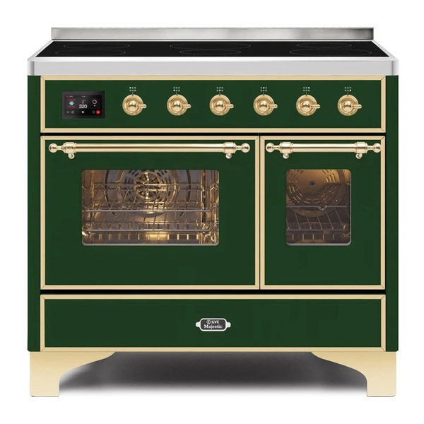 ILVE UMDI10NS3EGG Majestic II 40 inch Induction Range with 6 Elements, Booster Function, Bridge Control, Residual Heat Indicator (Triple Glass Door, Emerald Green, Brass)