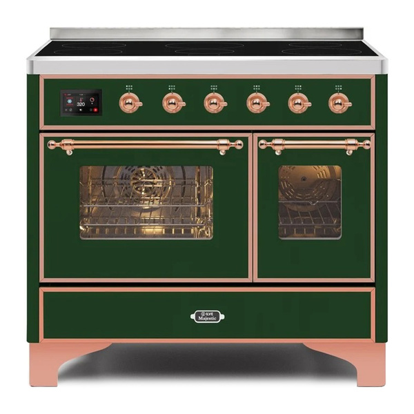 ILVE UMDI10NS3EGP Majestic II 40 inch Induction Range with 6 Elements, Booster Function, Bridge Control, Residual Heat Indicator (Triple Glass Door, Emerald Green, Copper)