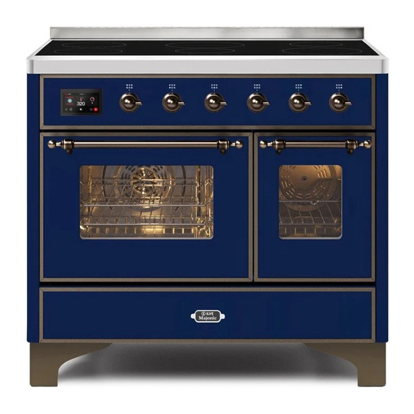 ILVE UMDI10NS3MBB Majestic II 40 inch Induction Range with 6 Elements, Booster Function, Bridge Control, Residual Heat Indicator (Triple Glass Door, Midnight Blue, Burnished)